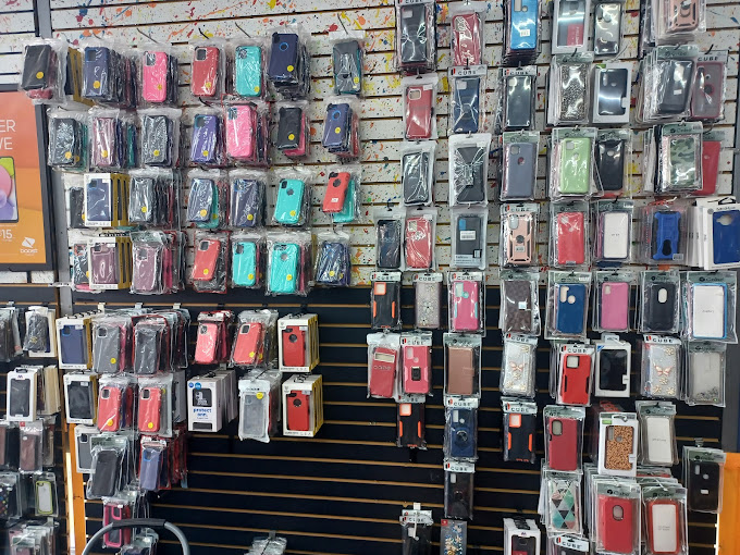 A display of cell phones in a store